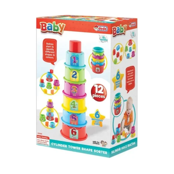dede Cylinder Tower Shape Sorter 12 Pcs - Image 2