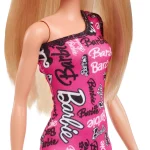 Barbie Fashion Doll With Straight Blonde Hair Wearing Removable Pink Dress & Shoes With Logo Print - Image 5