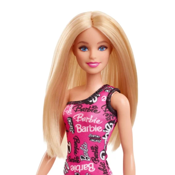Barbie Fashion Doll With Straight Blonde Hair Wearing Removable Pink Dress & Shoes With Logo Print - Image 4