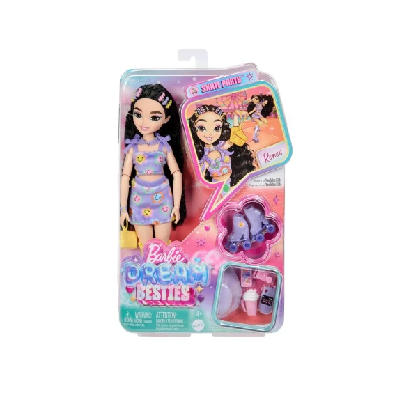 Barbie Dream Besties Renee Roller Skating Fashion Doll With 12 Video & Food Themed Accessories - Image 3